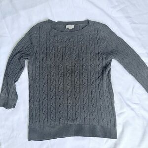 LOFT Gray Cable Knit Scoop Neck Sweater 3/4 sleeve 100% Cotton Size Large
